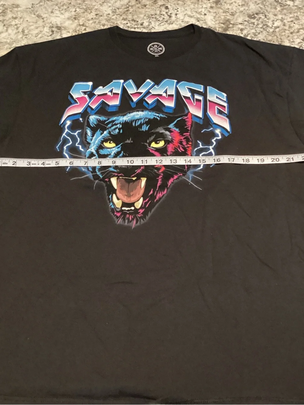 Savage Panther Graphic Tee - Black with Neon Blue & Pink